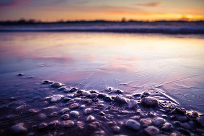 A beautiful, bright, colorful landscape of a winter sunrise. bright sky and first snow.