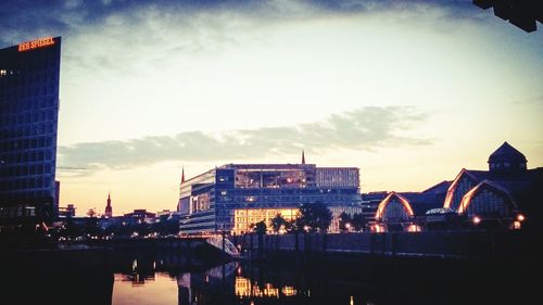 City lit up at sunset