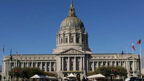 Low angle view of big ben against clear sky