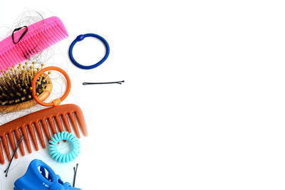 High angle view of various fish on white background