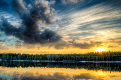 Scenic view of lake against sky during sunset