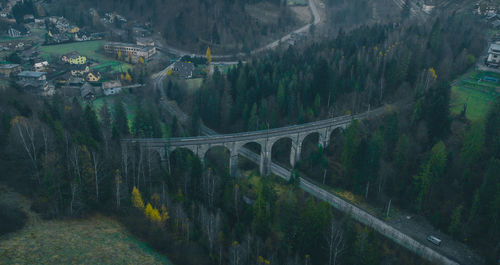 High angle view of bridge over mountains