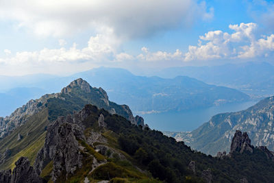 Scenic view of mountains against sky and lake como