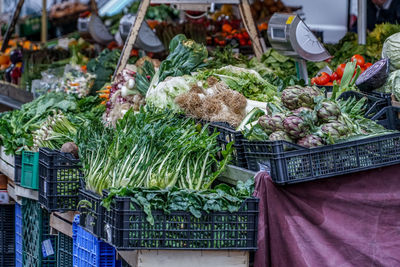 Vegetables for sale at market stall