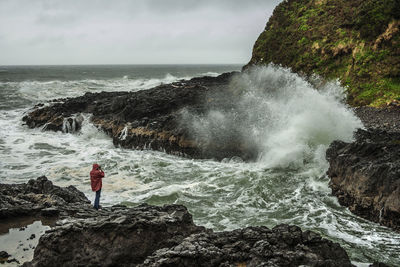 Scenic view of splashing waves