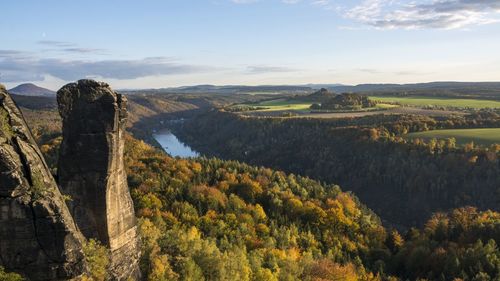 Panoramic view of rock formation in saxon switzerland