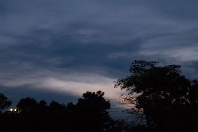 Low angle view of silhouette trees against sky at sunset