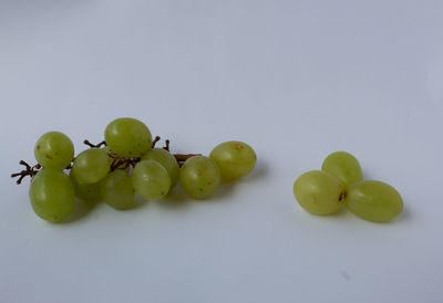 Close-up of grapes over white background