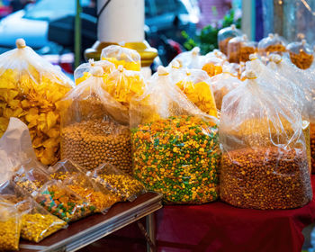 Mixed nuts for sale at the indian local market.