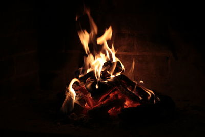 Close-up of bonfire at night