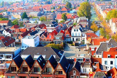 High angle view of buildings in city