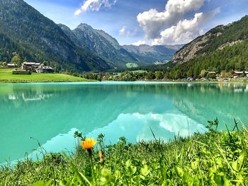 Scenic view of lake against sky