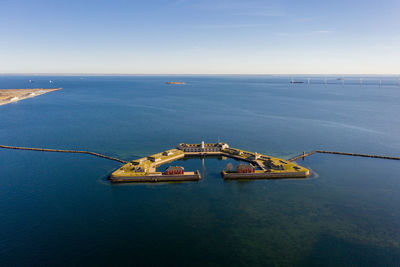 High angle view of sea against clear sky