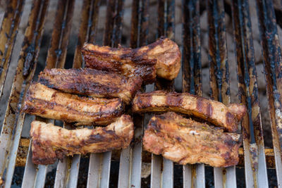 Close-up of meat on barbecue grill