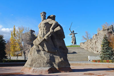 Sculptures at mamayev kurgan park against sky