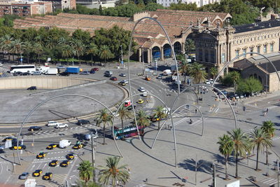 High angle view of cars on road in city