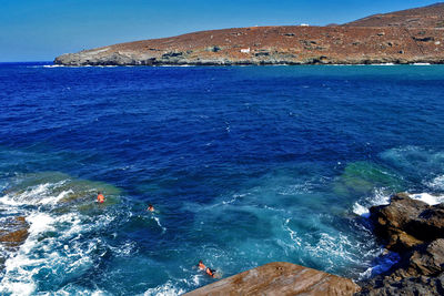 Scenic view of sea against blue sky