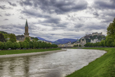 River amidst buildings against sky