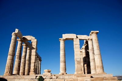 Old ruins of temple against clear blue sky