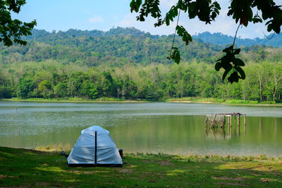 Scenic view of lake against sky