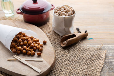 High angle view of food on table