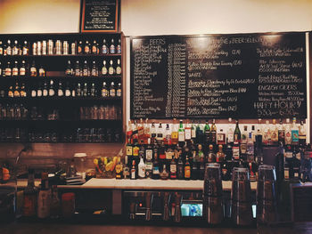 Bottles on display at restaurant