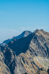 Scenic view of dramatic landscape against clear blue sky