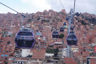 Aerial view of buildings in town against sky