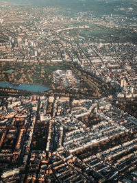 High angle view of city buildings