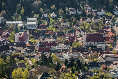 High angle view of buildings in city