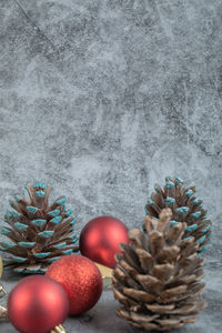 Pine cones on table