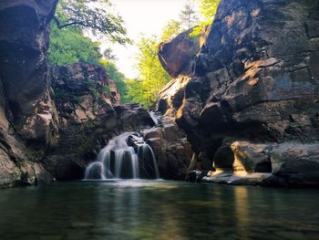 Low angle view of waterfall