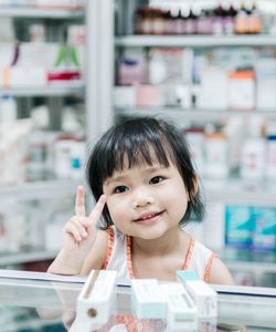 Close-up of cute girl in supermarket