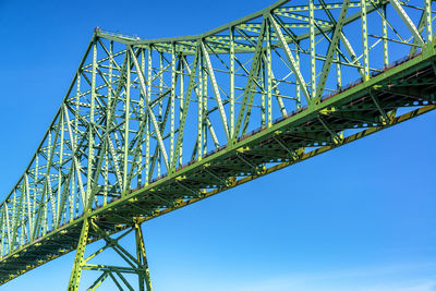 Low angle view of bridge against blue sky