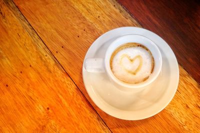 High angle view of coffee on table