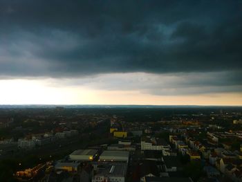 High angle view of townscape against sky at dusk