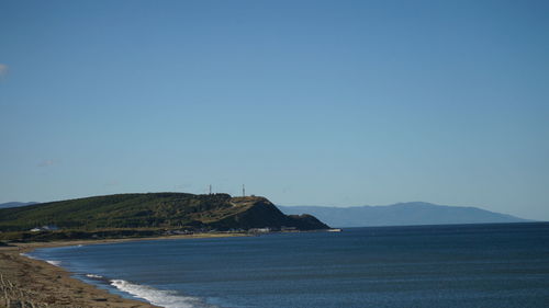 Scenic view of sea against clear sky