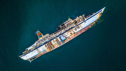 High angle view of commercial dock against sea