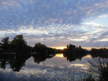 Scenic view of lake against sky during sunset