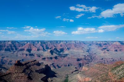 Aerial view of rock formations against cloudy sky
