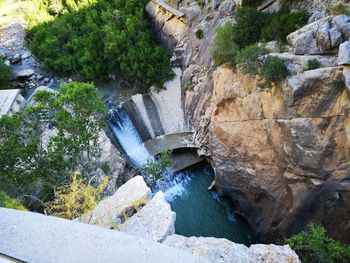 High angle view of dam by river