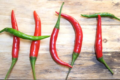 High angle view of bell peppers on table