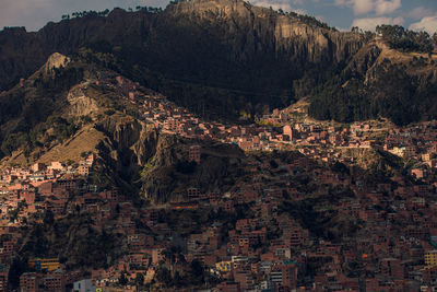 High angle view of buildings in city