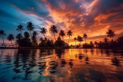 Scenic view of lake against sky during sunset