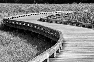 High angle view of bridge on field