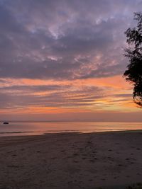 Scenic view of beach against sky during sunset