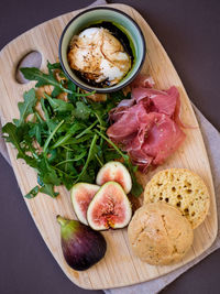 High angle view of food on cutting board