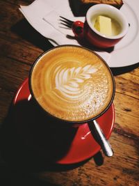 High angle view of coffee on table