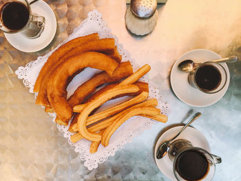 High angle view of breakfast