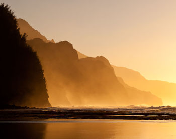 Panoramic view of sea against sky during sunset